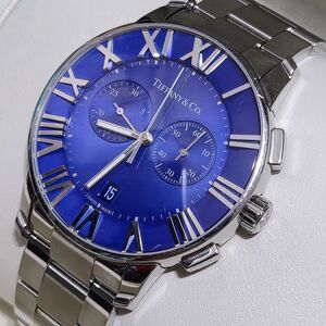 Tiffany & Co. Atlas Chronograph 18k White Gold Stainless Steel Men Watch 42mm